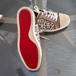 Christian Louboutin Tan and Snake Pattern Sneakers